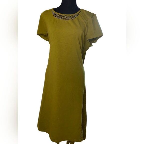 H BY HALSTON OLIVE GREEN DRESS WITH LACE. Sc624-7 - Picture 7 of 13
